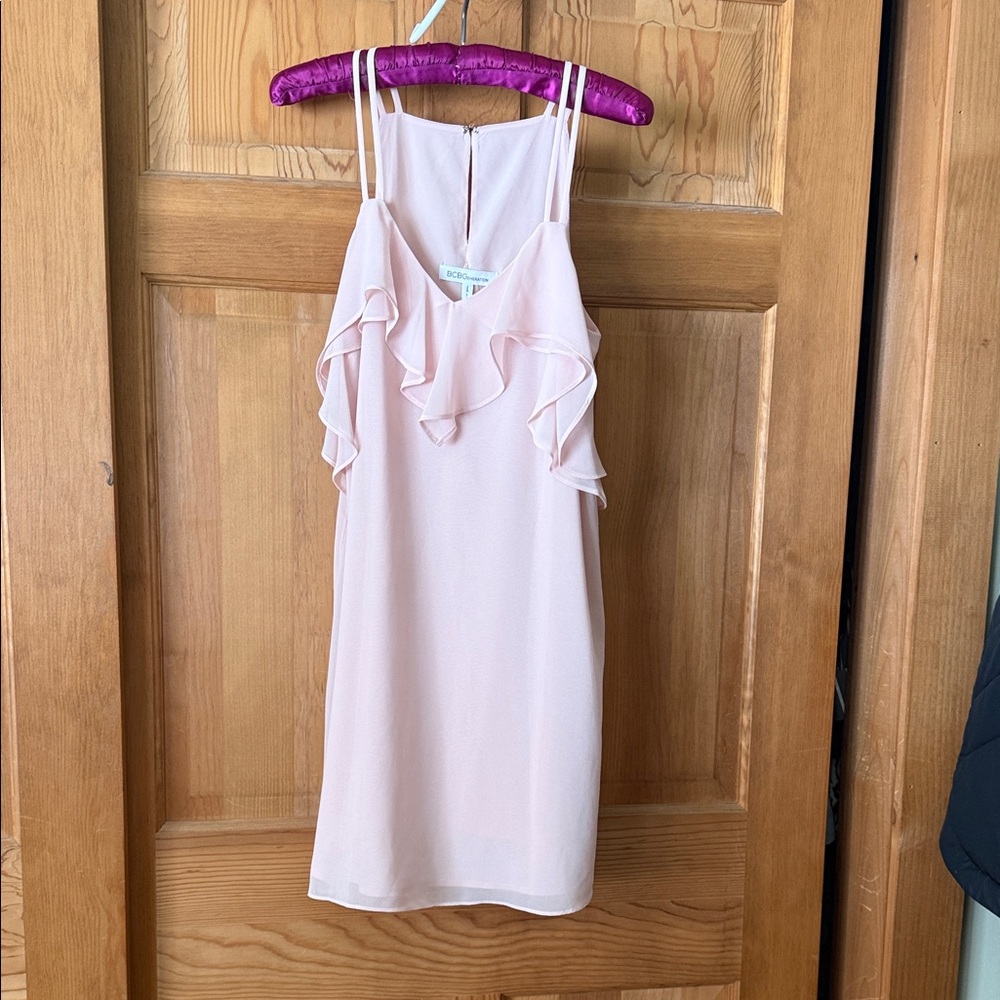 BCBGeneration Blush Pink Ruffle Slip Dress